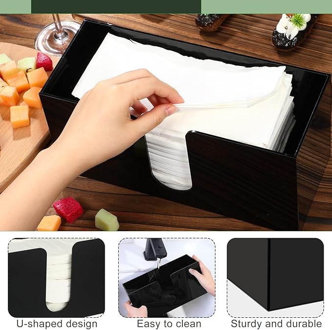 Mumufy 2 Pcs Acrylic Fold Paper Towel Dispenser Countertop Napkins Dispenser Napkin Holder Multifold Disposable Acrylic Paper Towel Holder for Z or C Fold (Black)