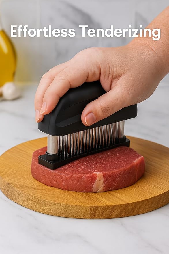 Venmark Meat Tenderizer Tool - 48 Stainless Steel Needle Blades for Tenderizing Chicken, Steak, Pork, Beef – Handheld Meat Tenderizer Stapler to Enhance Texture & Taste – Complete with Cleaning Brush