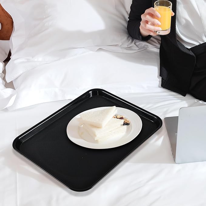 Taysisiter Plastic Fast Food Serving Tray, Black Rectangular Tays, 6 Packs