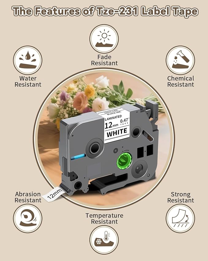 100x 12mm 0.47 Laminated White TZ Tape, Replace for Brother P Touch Label Tape Work with Brother Label Maker PTouch PTH210 PTD220 PTH110 PT-1280 PT-1880, Black on White, 1/2 Inch x 26.2 Feet