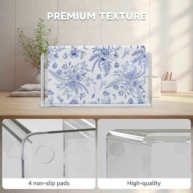 BRVNOTA 2-Pack Value Acrylic Napkin Holder, Clear Waterproof Vertical Guest Towel Holder, Disposable Hand Towels Tray for Bathroom/Hotel/Kitchen/Dining Table