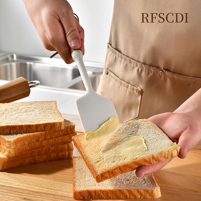 RFSCDI White Silicone Cooking Utensils Set, Kitchen Utensils Set 7 Pcs for cooking, Non-Toxic Spatula Set with Heat Resistant Wood Handles for Nonstick Cookware, (Cream White)