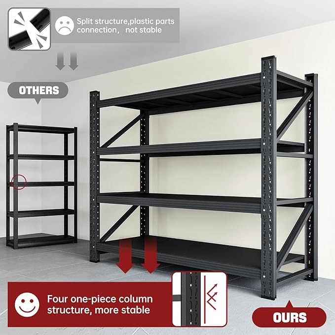 3000LBS Storage Shelves, 48" W Garage Shelving Heavy Duty Metal Adjustable Garage Shelves, Shelving Units Industrial Shelving for Warehouse, 48" W x 23.7" D x 70" H, Black