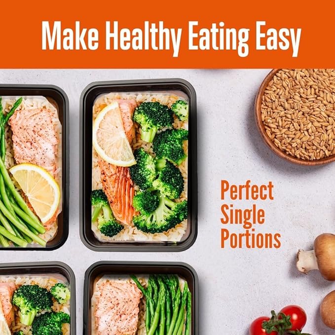 SQUATZ 150 Meal Prep Containers with Lids - 33oz, Microwave Safe, Reusable Food Storage, Freezer Safe, Leak-Free, Stackable Lunch Container, BPA Free, Includes 150(Forks, Knives, Spoons EACH)