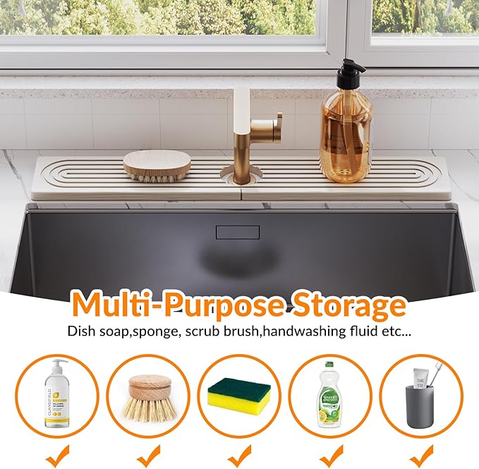 23.6 Inch Stone Faucet Mat for Kitchen Sink Splash Guard, Diatomite Sink Protectors for Kitchen Sinks Behind Faucet, Quick Dry Water Absorbing Stone Tray , Drip Catcher (White, 23.6" x 3.9")
