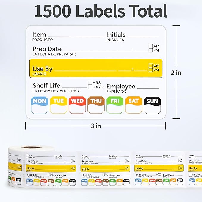 Restaurant Quality Shelf Life Food Rotation Labels Vinyl, 2” x 3” Self-Adhesive Removable Freezer Food Labels, Perfect for Reusable Containers, Easy to Remove, Food Safety Date Sticker (5 PCS)