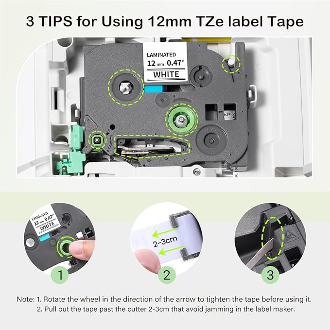 12mm 0.47” Laminated TZe-231 White TZ Tape Compatible with Brother P Touch Label Maker Tape for PT-D210 D220 H111, TZE231 1/2" x 26.2’, Black on White, 6-Pack