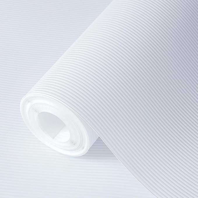 Hersvin Shelf Liners 20 in x 20 ft EVA Drawer Mats, Non-Adhesive Cupboard Protector, Kitchen Cabinet Lining Fridge Liner (White Stripe, 50.8x610cm)