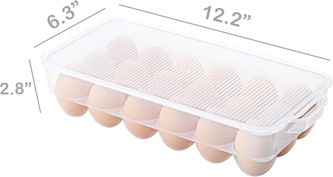 Clear Plastic Egg Holder for Refrigerator, Stackable Egg Storage Trays With Lid & Handles, Plastic Egg Box Carrier 4 Pack, BPA-Free Egg Storage Container for 18 Eggs