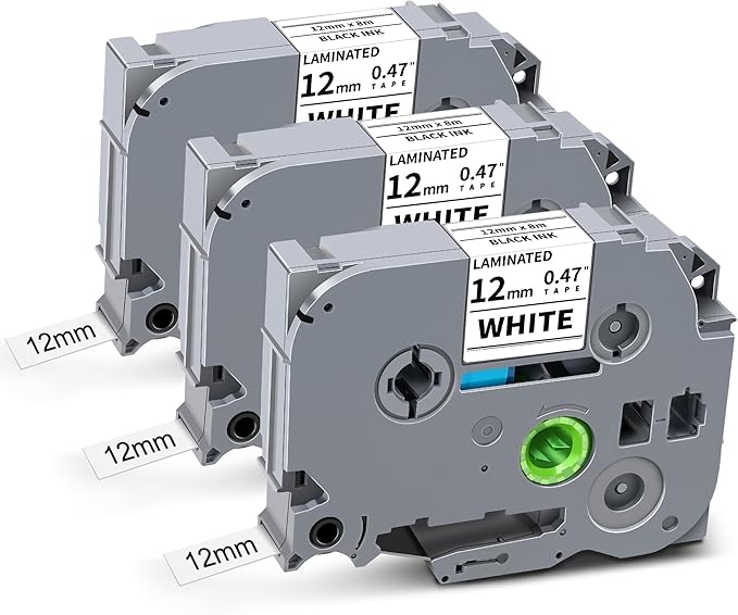 Unismar TZe-231 TZe231 Label Tape Compatible for Brother Label Maker Tape 12mm 0.47 Laminated White TZ Tape for P Touch PT-D220 D210 D400 H100 PTD220 Refills, 1/2" x 26.2' (0.47 x 8mm), 3-Pack