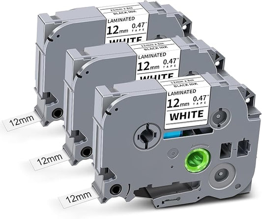 Unismar TZe-231 TZe231 Label Tape Compatible for Brother Label Maker Tape 12mm 0.47 Laminated White TZ Tape for P Touch PT-D220 D210 D400 H100 PTD220 Refills, 1/2" x 26.2' (0.47 x 8mm), 3-Pack