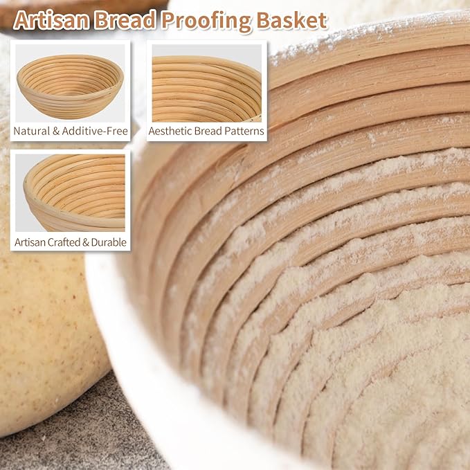 SOURACE Sourdough Starter Kit with 10" Round & 9" Oval Banneton Proofing Basket and Starter Jar, Complete Sourdough Bread Baking Supplies and Baking Gifts for Women, Men, and Bread Bakers