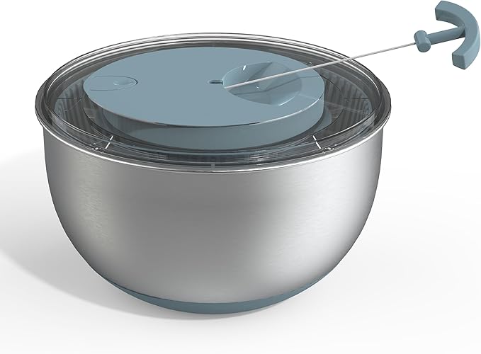 COOK WITH COLOR Stainless Steel Salad Spinner - 5 Qt. Lettuce Washer And Vegetable Spinner Dryer for Easy Salad Prep - Non Slip Base with Pull Handle - Auto Stop Brake System, Stain and Odor Resistant