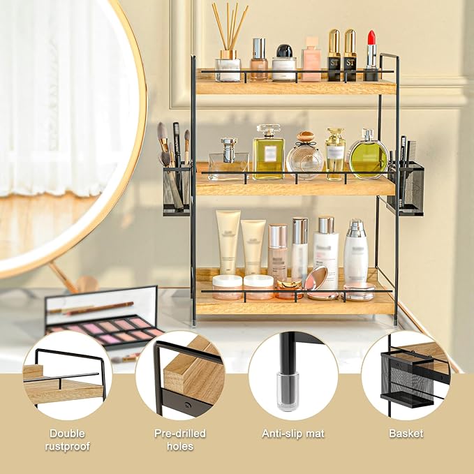 BSTSLL Bathroom Counter Organizer,Bathroom Countertop Organizer with Baskets,Vanity Organizers,Counter Shelf,Countertop Storage, Makeup Organizers