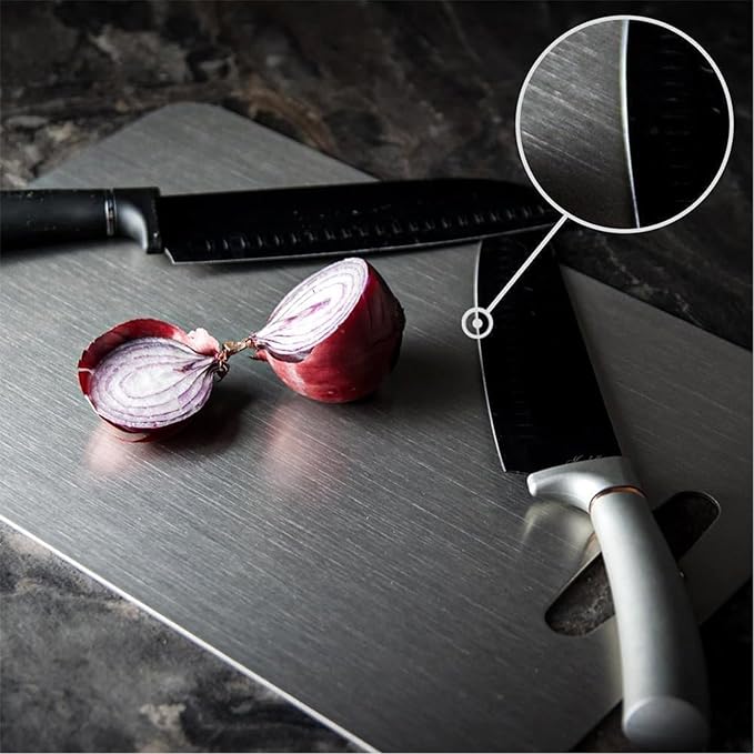 Wekayli Stainless Steel Cutting Board, 3 PCS Cutting Boards for Kitchen, 304 Stainless Non Stick Chopping Cutting Board for Meat Fruit & Vegetable (15" x 11", 13"x 9", 10" x 6")