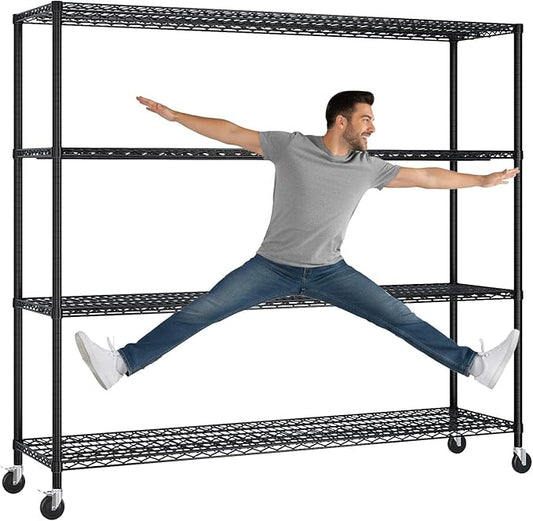 VINGLI 4 Tier Metal Storage Shelves 75''H Wire Shelving with Wheels for Storage Adjustable Heavy Duty Garage Shelving Storage Racks for Pantry Shelves Kitchen Office Garage, 75''H X59''W X23''D