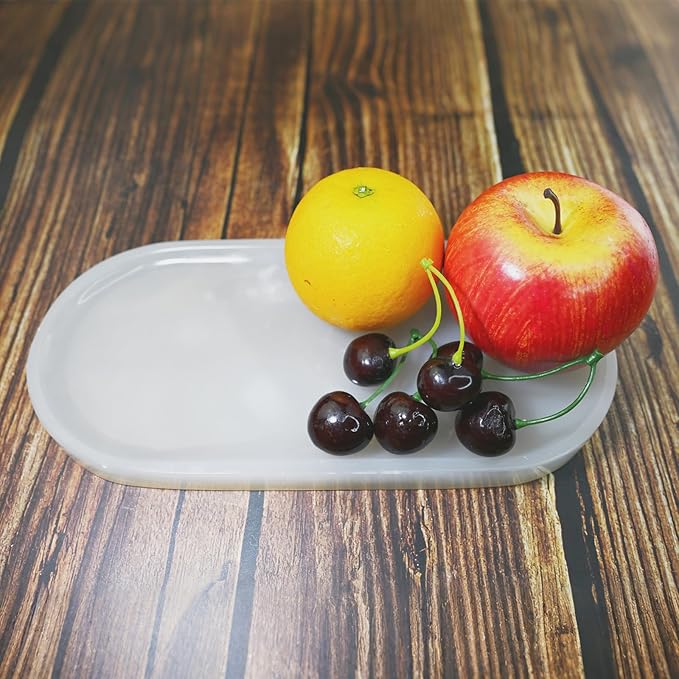 SWRONP Marble Tray for Kitchen Counter & Bathroom Countertop,Stone Vanity Tray for Dresser Decor,Small Storage Tray for Perfumes, Jewelry,Candles,Durable & Waterproof(White)