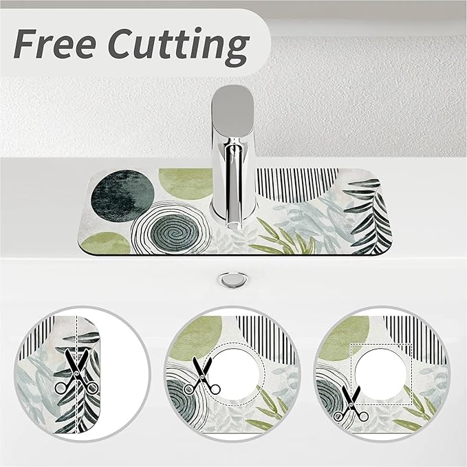 Kitchen Sink Splash Guard，Bohemian Art Plants Faucet Mat Sink Gadgets-Super Absorbent Fast Drying Mat Drip Catcher for Kitchen, Bathroom,Sink Mat, Dish Drying Mat, Bathroom(15" X 5.5" )