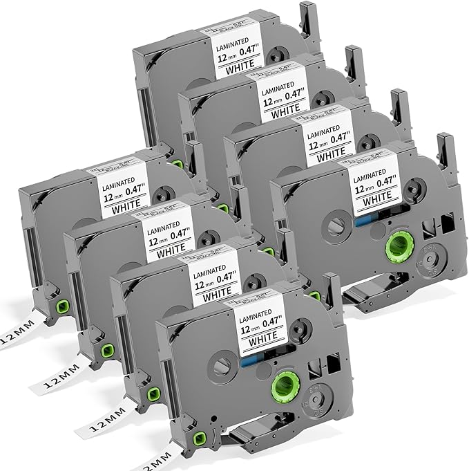 PTD210 PT-E560BTVP E110 E310BTVP E510VP Label Tape 12mm 0.47" Replacement for Brother TZe-231 TZe231 P Touch Label Maker Tape 12 mm Laminated TZe TZ Black on White Ptouch Refills 1/2 Inch, 8-Pack