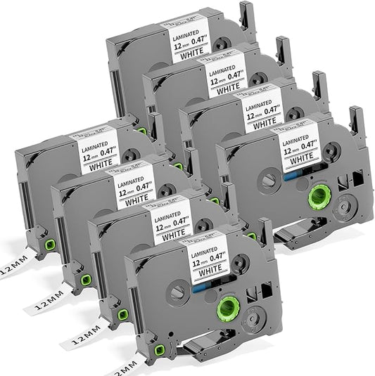 PTD210 PT-E560BTVP E110 E310BTVP E510VP Label Tape 12mm 0.47" Replacement for Brother TZe-231 TZe231 P Touch Label Maker Tape 12 mm Laminated TZe TZ Black on White Ptouch Refills 1/2 Inch, 8-Pack