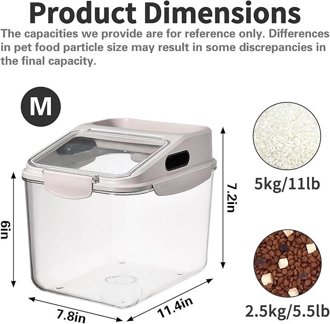 Fhiny 5.5LB Dog Food Storage Container, Airtight Pet Treat Bin Translucent Dry Food Grain Storage Barrels Sealed Bucket Moisture-Proof Plastic Cat Puppy Food Bin with Seal Locking Lid Keep Fresh