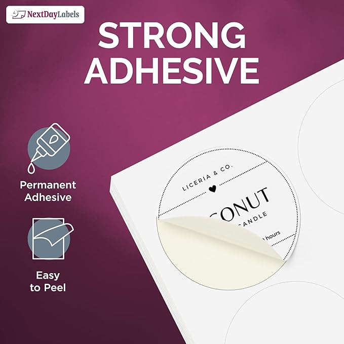NextDayLabels 1.5 Inch Round Circle Stickers White Blank Labels for Laser Inkjet Printer - 30 Per Sheet Self-Adhesive Jar Candle Product Made in USA - 1500 Labels