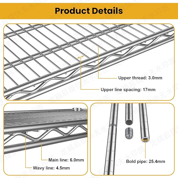 4- Shelf Metal Wire Shelving Unit Adjustable Metal Shelving Sturdy Steel Commercial Garage Storage Shelf organize Rack Units Heavy Duty 2200 LBS,for Laundry Bathroom Organization Kitchen Closet