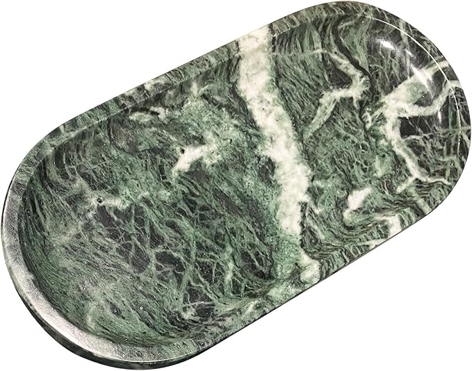 SWRONP Marble Tray for Kitchen Counter,Stone Tray for Bathroom Countertop,Dresser Vanity Decor Tray,Storage Trays for Perfumes,Candles,Jewelry (Dark Green)