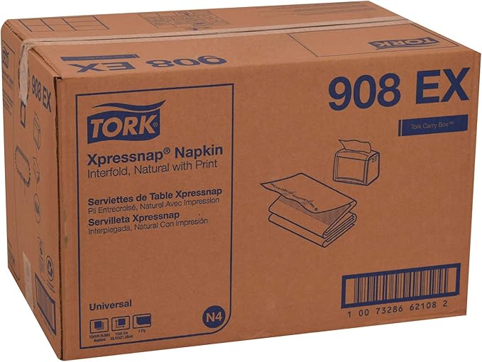 Tork Xpressnap Natural Environmental Print Dispenser Napkin N4, Recycled 1-ply, 8.5" x 13", 12 x 500 napkins, 908EX