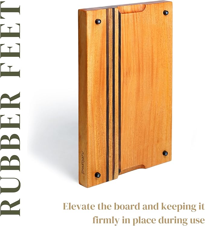 SHUMARU Mahogany Edge-Grain Cutting Board 19×12×1.6″ – Handmade in Bali with Black Sono Wood Inlays, Knife-Friendly, Non-Slip Feet & Ergonomic Handles – Luxury Gift for Chefs & Food Lovers