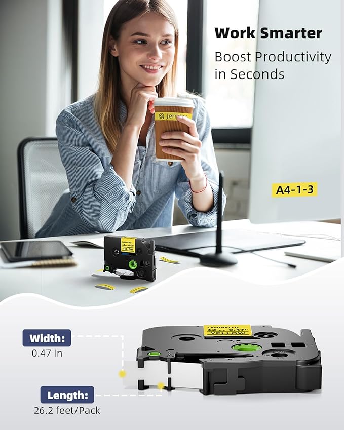 TZe-631 Black on Yellow Tape 12mm Compatible with Brother P Touch Label Maker Tape Laminated 12mm 0.47 Yellow, for PTH110 D200 D210 D220 P300BT 1090 1190 1230 1280 1290 Refills, (12 mm x 8m), 6 Pack