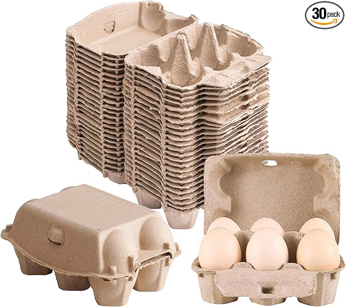 30 Pack Half Dozen Egg Cartons, Blank Natural Pulp Egg Carton Bulk 6 Count for Chicken Eggs and Duck Eggs, Reusable, Protects, Egg Storage Containers for Home Kitchen and Farmhouse (30 PCS 6 Count)