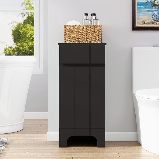 VANIRROR Small Bathroom Cabinet with Adjustable Shelves, Drawer, Anti-Tip Design, 14.96" L x 11.81" W x 32.09" H, Durable MDF for Bathroom, Kitchen, Laundry Storage, Soft-Close Door