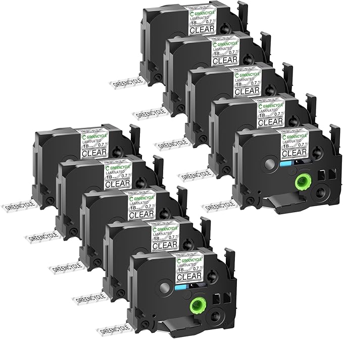GREENCYCLE 10 Pack Compatible for Brother TZe-141 TZe141 TZ141 TZ-141 AZE Tape 18mm 0.7 Inch 3/4" Black on Clear Laminated Label Tape for PTD400, PTD400AD, PTD450, PTD600, PTP700, PTP710BT