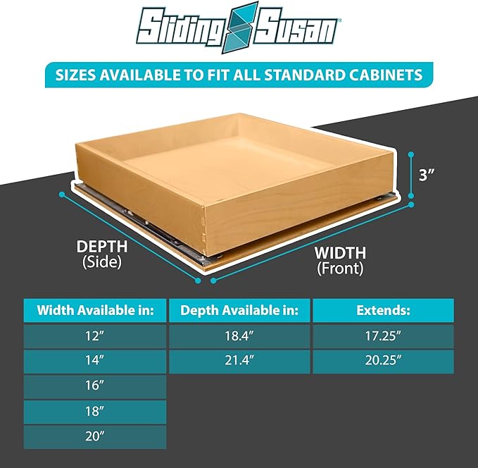 SlidingSusan Pull Out Drawer Organizer for Cabinets, Gliding Soft Close Shelves for Kitchen, Pantry, Bathroom, & Storage Organization, Hard Rock with MDF Core, 14 Inch Wide x 21 Inch Deep