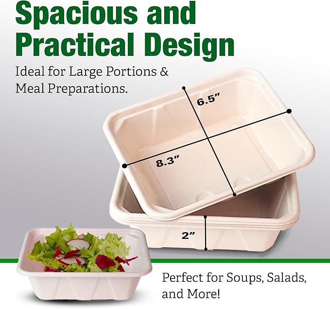 TOPtoper 50 Pack 36 Oz Large Paper Bowls with Lids, Heavy Duty Compostable Paper Bowls for Party, Disposable Bowls Bulk Leakproof and Microwave Safe for Hot/Cold Use (36 OZ)