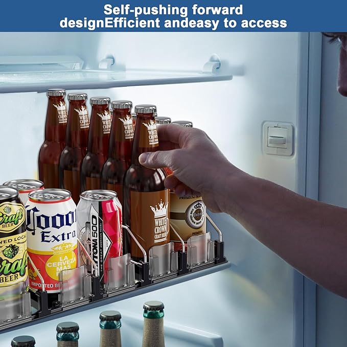 Drink Organizer for Mini Fridge,12oz 16oz 20oz- Soda Can Dispenser for Refrigerator,Width Adjustable,Automatic Pusher Glide (White (Mini 12.2"D), 12.2"D 3ROW, Holds 12 Cans)