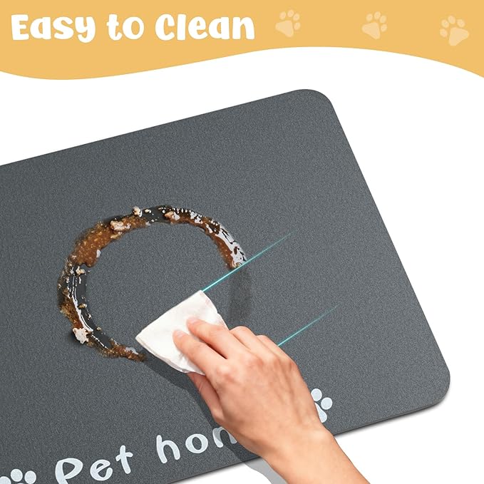 Dog Food Mat, Diatom Ooze Cat Water Mats Non Slip for Floors Waterproof and Water Absorption, Easy to Clean-Paw (12" H*15.5" L)