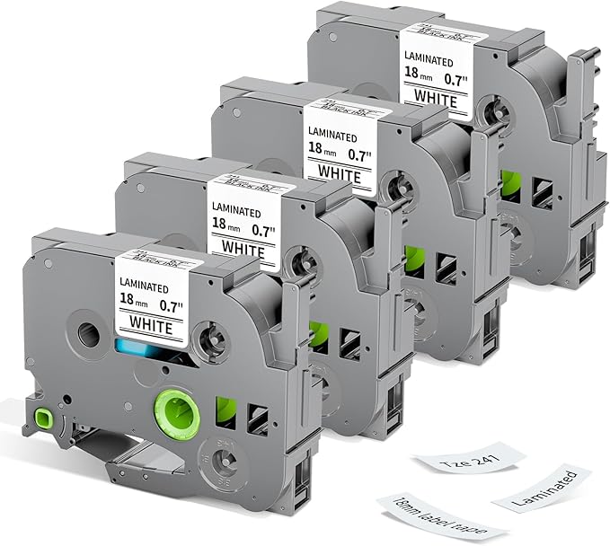 18mm 0.7” Label Maker Tape Compatible with Brother P Touch TZe-241 Laminated White TZ Tape for PT-D410 D400 D600 P700 Printer, 4-Pack Label KINGDOM TZ-241 (3/4in x 26.2ft)