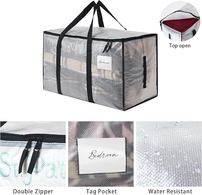 Heavy Duty 93L (24.5 Gallon) Stackable Storage Bins with Fully Openable Lids, Moving Bags Heavy Duty, Clear Plastic Totes for Moving Storage, Home Organization, Closet, Dorm Room 2 Pack