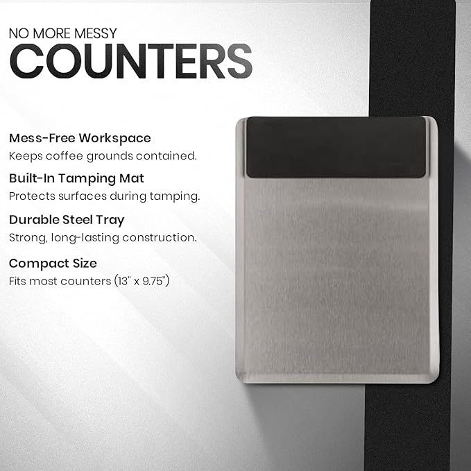 Rattleware Coffee Grinder Tray with Tamping Mat – Mess-Free Coffee Station Tray, Easy Clean Coffee Bar Accessory for Espresso Machine, Espresso Tamper and Coffee Organizer Station (13" x 9.75")