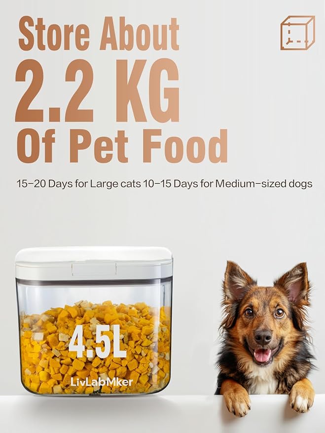 Airtight Dog Food Storage Container 5-10 lbs, Large Pet/Cat Treat Bin with Lids, Pantry Containers for Rice & Flour, withe