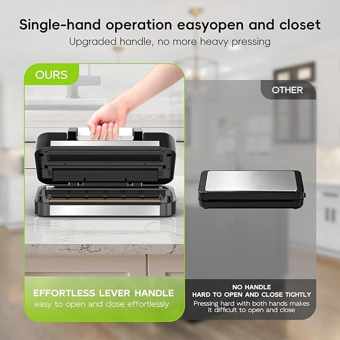 95kpa Vacuum Sealer for Food, 125W Commercial Food Saver Vacuum Sealer Machine, 10-in-1 Compact Meat Vacuum Packing Machine with Bags Storage, Built-in Cutter, Easy-Lock Handle, Stainless Steel