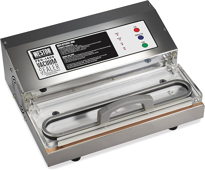 Weston Brands Vacuum Sealer Machine for Food Preservation & Sous Vide, Extra-Wide 5mm Bar for Sealing Bags up to 11" Wide, 720 Watts, Commercial Grade Pro 1400, Stainless Steel (65-0301-W)