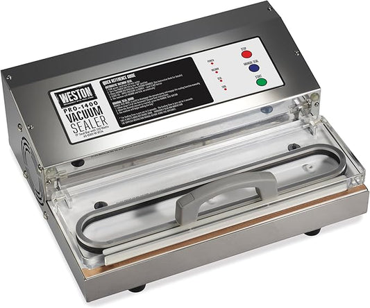 Weston Brands Vacuum Sealer Machine for Food Preservation & Sous Vide, Extra-Wide 5mm Bar for Sealing Bags up to 11" Wide, 720 Watts, Commercial Grade Pro 1400, Stainless Steel (65-0301-W)