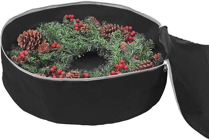 Primode Heavy Duty Christmas Wreath Storage Bag 48" - Handles Made Of Durable 600D Oxford Polyester Material Storage Bag Extra Large 48” Holiday Wreaths Container (Black)