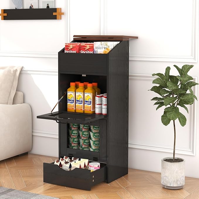 Patiorama Wood Potato and Onion Storage Bin Box with Lid, 4-Tier Farmhouse Wooden Bread Box Cabinet with 2 Mesh Doors & Rolling Drawer, Large Vegetable Storage Bin Organizer for Kitchen Pantry Black