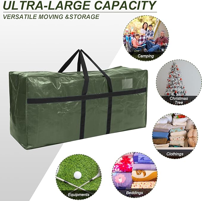 Windyun 4 Pack 69 Gallon Extra Large Moving Bags XXL Heavy Duty Storage Bag with Strong Zipper Handle Jumbo Big Tote Box Foldable for College Dorm Travel Clothes Duffle Blanket Pillow(Army Green)