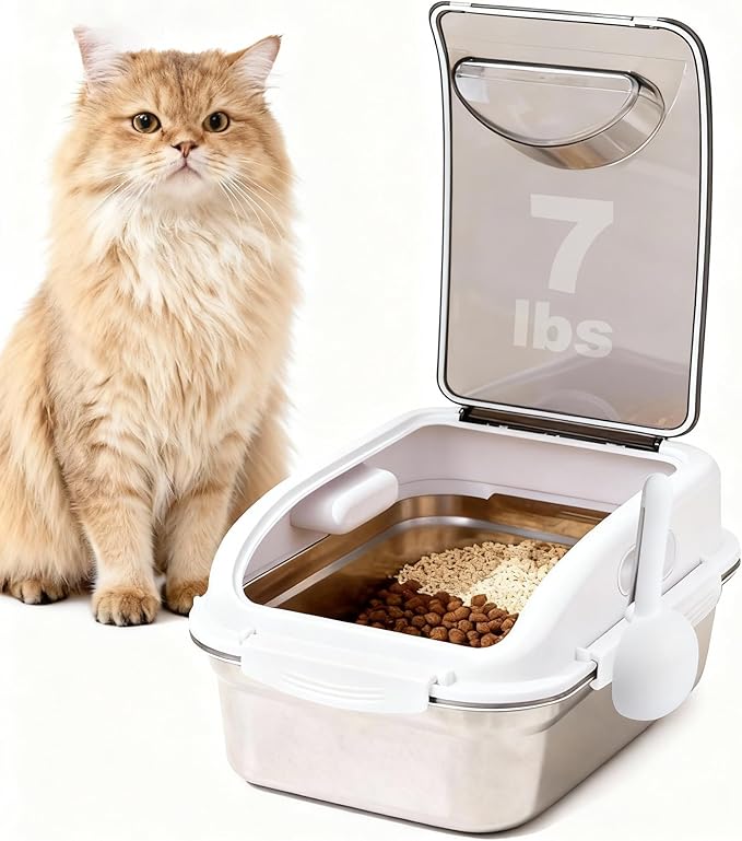 304 Stainless Steel Dog Food Storage Container with Lid for Cat Bird Pet Dry Food Treats, Airtight Mouse Proof Small Storage Bin Fits Up To 7 Lbs, Coming With Scoop