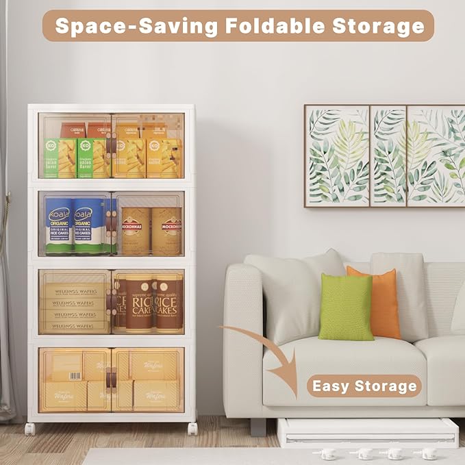Extra Large Stackable Storage Bins with Lids & Wheels, 960QT-120QT/30GAL*8Pack Foldable Collapsible Closet Organizers Storage Cabinet with Doors for Bedroom Dorm
